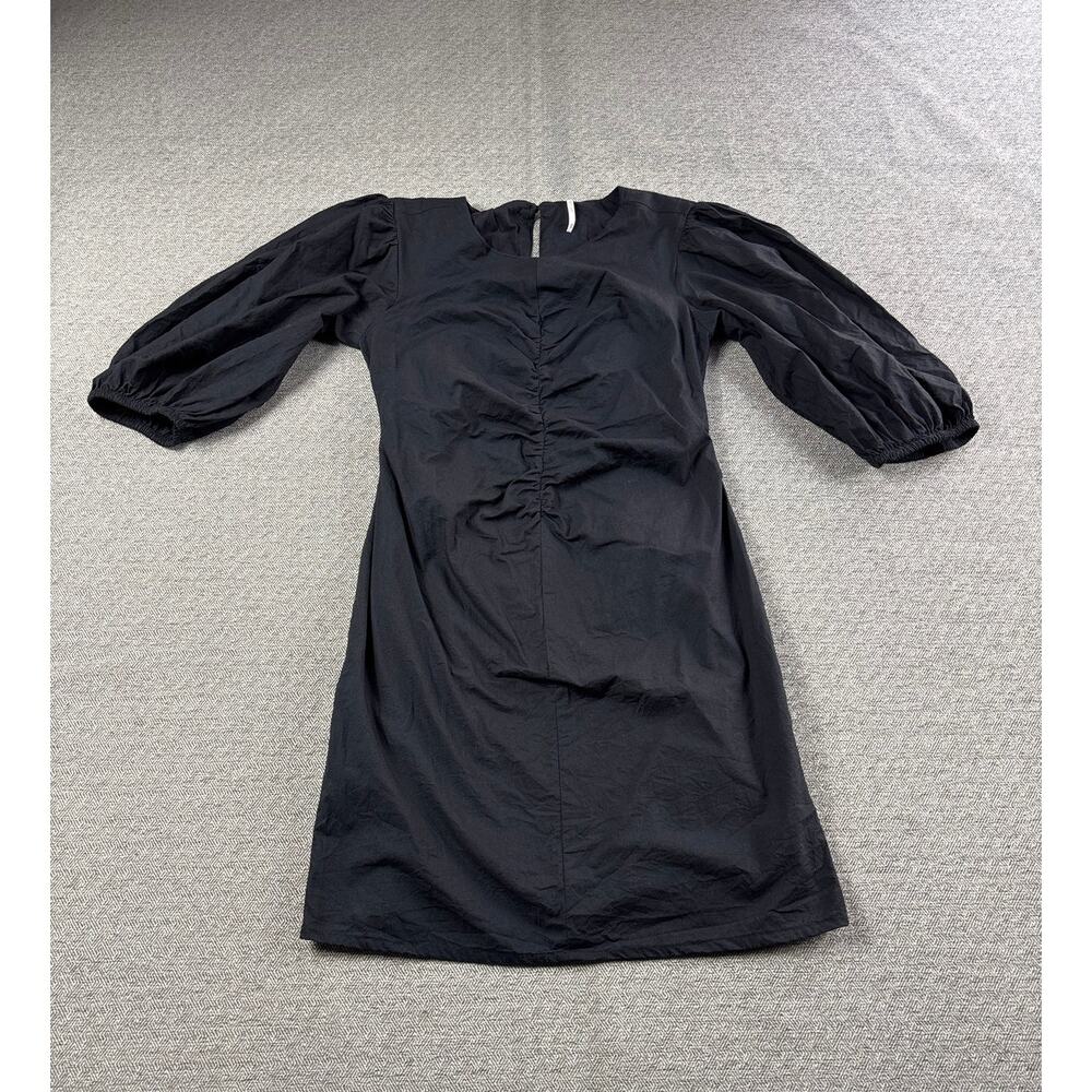 Free People Sz XS Black Dress Mini Dark Moody Goth Puff Sleeve Cottagecore